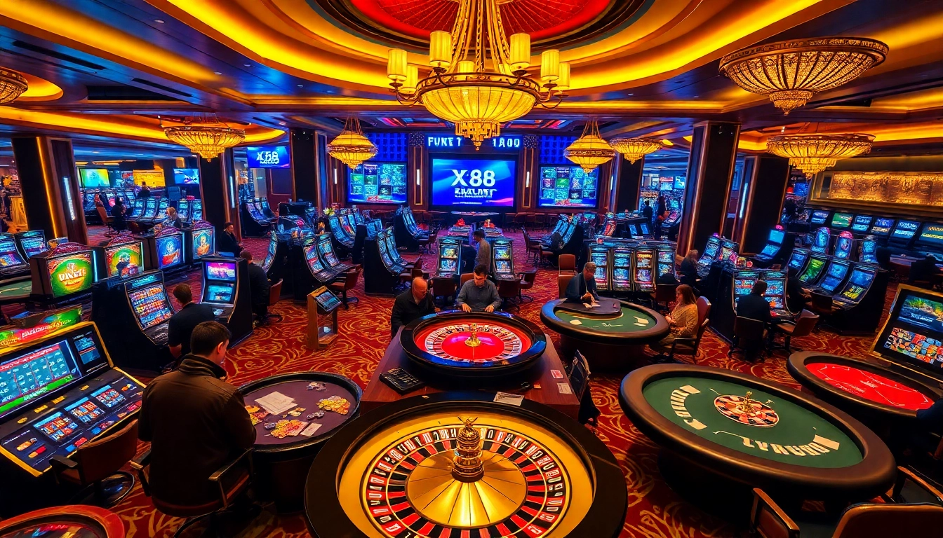 Experience luxury gaming with top features at X88 com's casino flooring and vibrant gaming atmosphere.