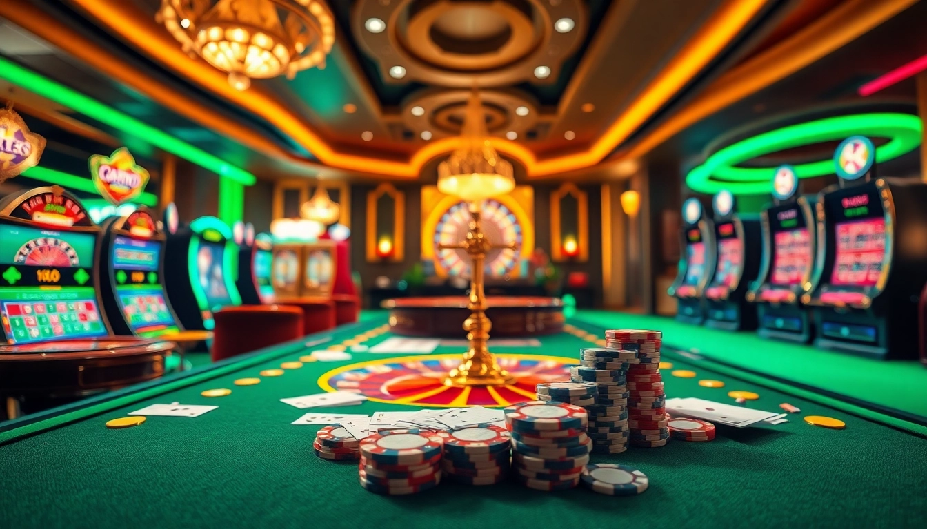 Engaging online gambling scene illustrating Trang chủ Fsbet, featuring vibrant casino elements.