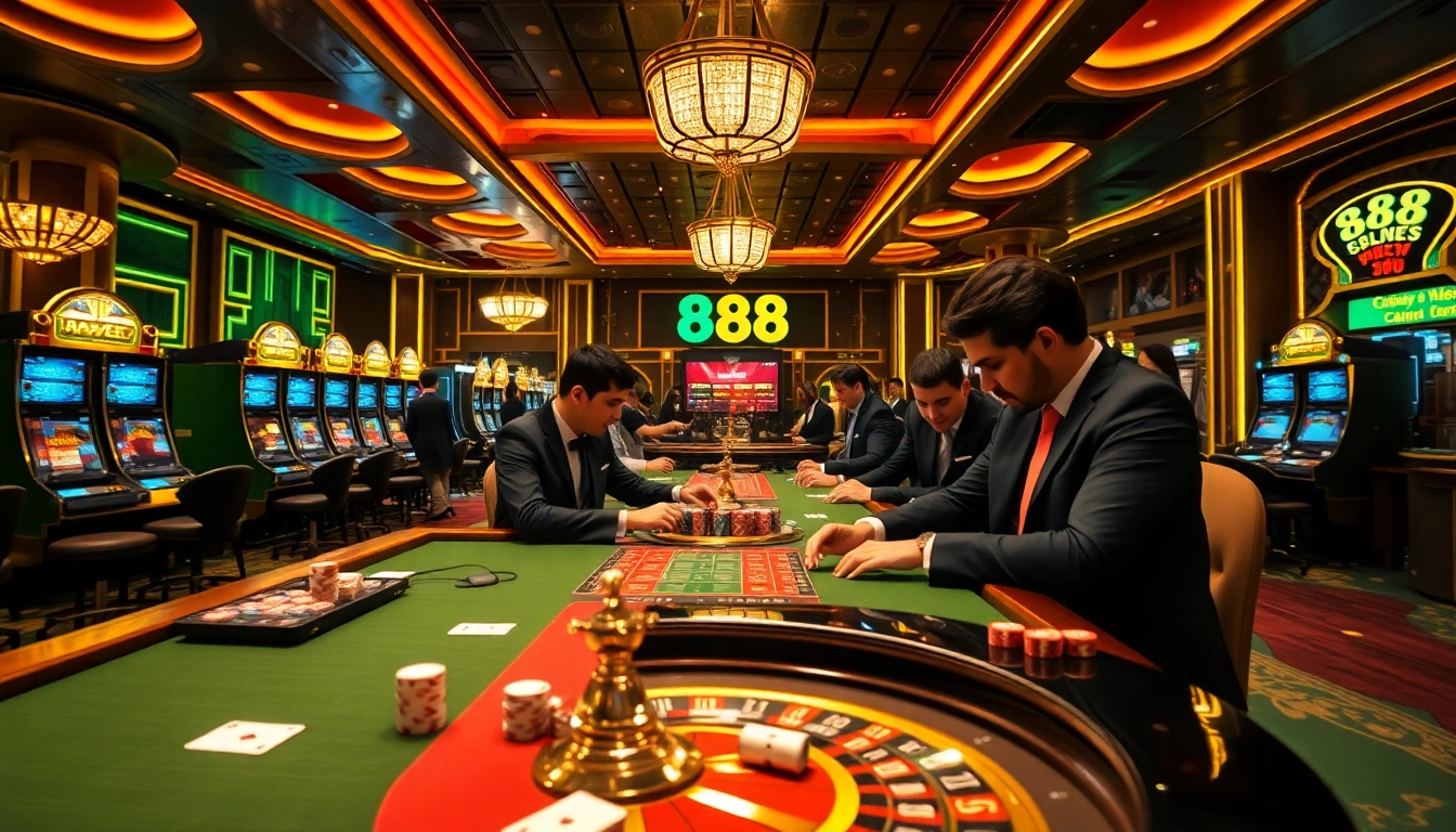 Experience thrilling gameplay at u 888 casino, featuring vibrant slot machines and poker tables.
