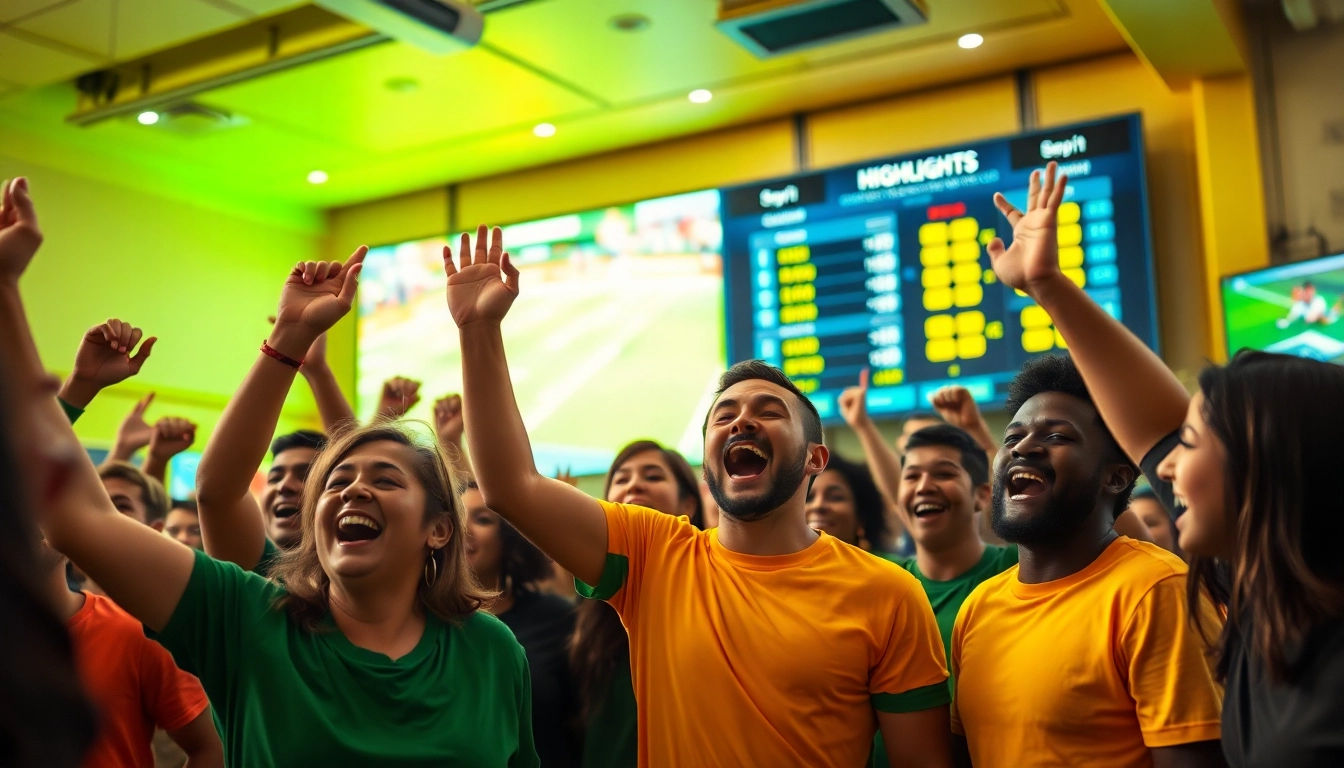 Vibrant scene showcasing le meilleur site de paris sportifs with enthusiastic crowd and sports highlights.