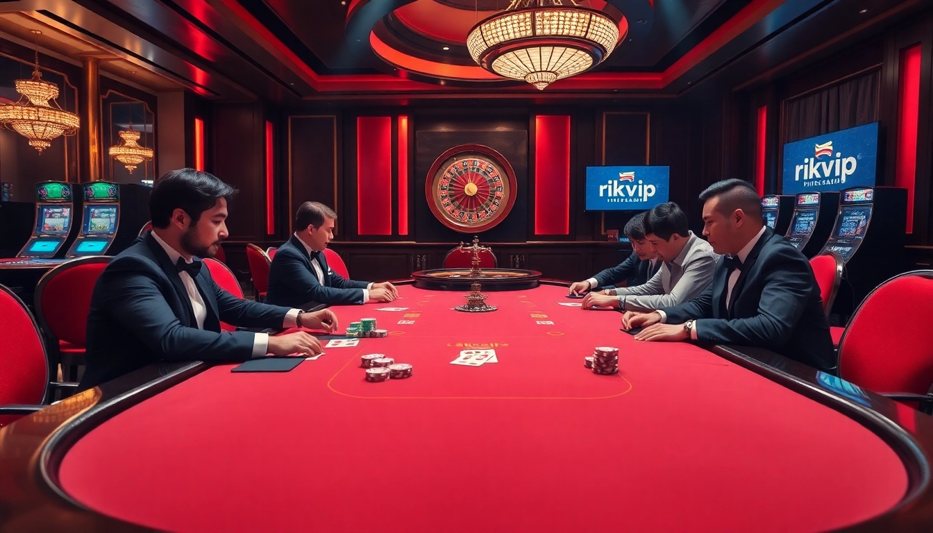 Experience thrilling gameplay at rikvip's high-stakes casino with vibrant tables and eager players.