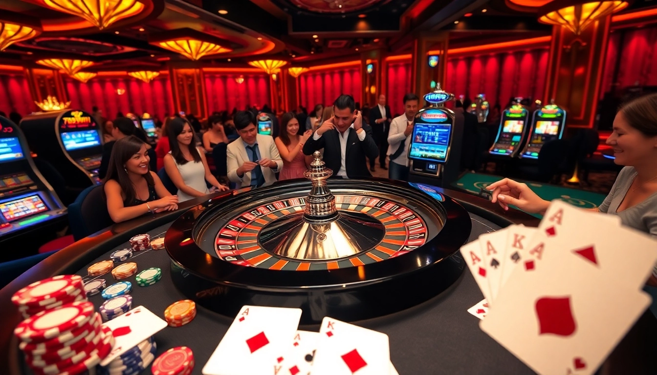 Engaging moment of players at the 789WIN roulette table showcasing excitement and vibrant casino atmosphere.