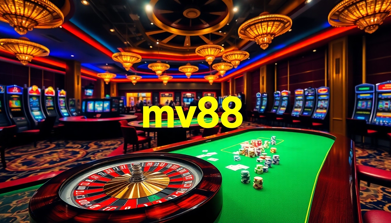 Experience the thrill of betting at mv88 with vibrant casino tables and high-stakes ambiance.